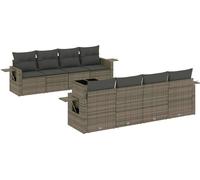 vidaXL Ensemble de salon de jardin 9 pièces avec coussins gris clair Poly rotin