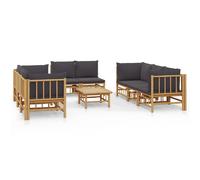 vidaXL Salon de jardin modulable 9 pièces en bambou avec coussins gris foncé