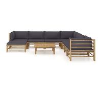 vidaXL Ensemble de salon de jardin modulable 9 pièces bambou avec coussins gris foncé 8 personnes