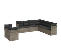 vidaXL Ensemble de salon de jardin 9 pièces avec coussins Gris Poly rotin