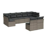 vidaXL Ensemble de salon de jardin 9 pièces avec coussins Gris Poly rotin