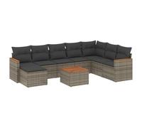 vidaXL Ensemble de salon de jardin 9 pièces avec coussins Gris Poly rotin