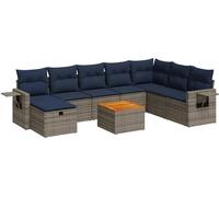 vidaXL Ensemble de salon de jardin 9 pièces avec coussins Gris Poly rotin