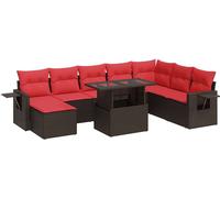 vidaXL Ensemble de salon de jardin 9 pièces avec coussins Marron Poly Rattan