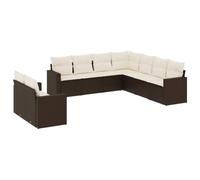 vidaXL Ensemble de salon de jardin 9 pièces avec coussins Marron Poly Rattan