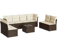 vidaXL Ensemble de salon de jardin 9 pièces avec coussins Marron Poly Rattan
