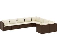 vidaXL Ensemble de salon de jardin 9 pièces avec coussins Marron Poly Rattan