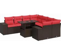 vidaXL Ensemble de salon de jardin 9 pièces avec coussins Marron Poly rotin Acacia