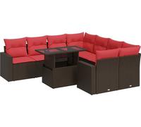 vidaXL Ensemble de salon de jardin 9 pièces avec coussins Marron Poly rotin Acacia