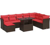 vidaXL Ensemble de salon de jardin 9 pièces avec coussins Marron Poly rotin Acacia
