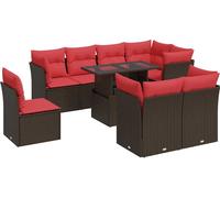 vidaXL Ensemble de salon de jardin 9 pièces avec coussins Marron Poly rotin Acacia