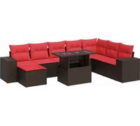 vidaXL Ensemble de salon de jardin 9 pièces avec coussins Marron Poly rotin Acacia