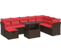 vidaXL Ensemble de salon de jardin 9 pièces avec coussins Marron Poly rotin Acacia