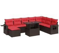 vidaXL Ensemble de salon de jardin 9 pièces avec coussins Marron Poly rotin Acacia