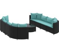 vidaXL Ensemble de salon de jardin 9 pièces avec coussins noir poly rotin