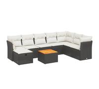 vidaXL Ensemble de salon de jardin 9 pièces avec coussins noir poly rotin