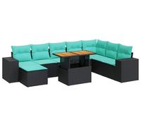 vidaXL Ensemble de salon de jardin 9 pièces avec coussins noir poly rotin
