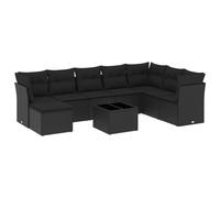 vidaXL Ensemble de salon de jardin 9 pièces avec coussins noir poly rotin