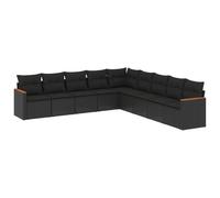 vidaXL Ensemble de salon de jardin 9 pièces résine tressée 9 personnes avec coussins noir