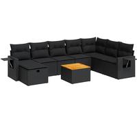 vidaXL Ensemble de salon de jardin 9 pièces avec coussins noir poly rotin