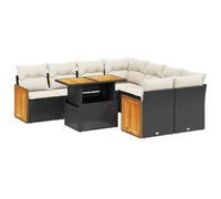 vidaXL Ensemble de salon de jardin 9 pièces avec coussins noir poly rotin