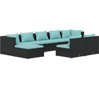 vidaXL Ensemble de salon de jardin 9 pièces avec coussins noir poly rotin