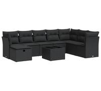 vidaXL Ensemble de salon de jardin 9 pièces avec coussins noir poly rotin