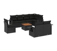 vidaXL Ensemble de salon de jardin 9 pièces avec coussins noir poly rotin
