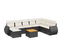 vidaXL Ensemble de salon de jardin 9 pièces avec coussins noir poly rotin