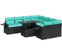 vidaXL Ensemble de salon de jardin 9 pièces avec coussins Noir Polyrotin Acacia