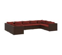 vidaXL Ensemble de salon de jardin 9 pièces avec coussins Poly rotin brun