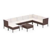 vidaXL Ensemble de salon de jardin 9 pièces avec coussins Poly rotin brun