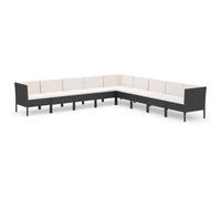 vidaXL Ensemble de salon de jardin 9 pièces avec coussins Poly rotin noir