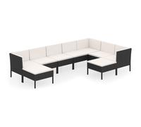 vidaXL Ensemble de salon de jardin 9 pièces avec coussins Poly rotin noir