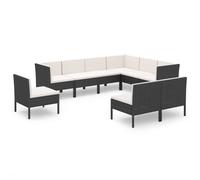 vidaXL Ensemble de salon de jardin 9 pièces avec coussins Poly rotin noir