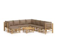 vidaXL Ensemble de salon de jardin 9 pièces avec coussins Taupe Bambou