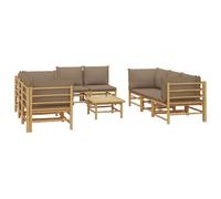 vidaXL Ensemble de salon de jardin 9 pièces bambou avec coussins Taupe 8 personnes