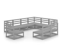 vidaXL Ensemble de salon de jardin 9 pièces gris pin massif