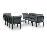 vidaXL Ensemble de salon de jardin 9 pièces – poly rotin noir et gris
