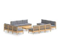 vidaXL Ensemble de salon de jardin 13 pièces en pin avec coussins gris