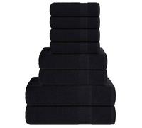 vidaXL Ensemble de Serviettes FROGN 8 pcs Noir 360 g/m² 100% Coton, Serviette, Ensemble de Serviettes de Bain, Serviette à Main, Serviette de Bain