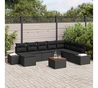 vidaXL Ensemble de Sofa de Jardin 9 pièces avec Coussins Noir Poly Rattan Acacia