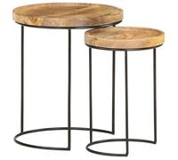 vidaXL Ensemble de Table Basse 2 pcs Tables Gigogne Tables d'Appoint Bouts de Canapé Salon Maison Intérieur Acier Bois de Manguier Massif
