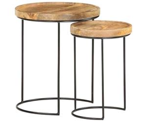 vidaXL Ensemble de Table Basse 2 pcs Tables Gigogne Tables d'Appoint Bouts de Canapé Salon Maison Intérieur Acier Bois de Manguier Massif