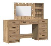 vidaXL Ensemble de table de maquillage 3 pièces avec LED en chêne fait main en bois d'ingénierie