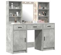 vidaXL Ensemble de Table de Maquillage avec LED 3 pcs Gris béton, Ensemble Coiffure Moderne, Station Maquillage Compacte, Miroir LED, Table de Toilette avec Tiroirs, Organisateur Chic