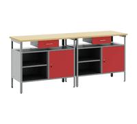 vidaXL Ensemble d'établi 2 pcs Rouge et Gris 200 x 55 x 85 cm