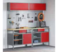vidaXL Ensemble d'établi 8 pièces Rouge et gris Acier thermolaqué