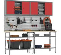 vidaXL Ensemble d'établi 8 pièces Rouge et gris Acier thermolaqué