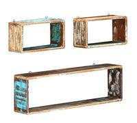 vidaXL Ensemble d'Etagère Cube 3 pcs Bois Solide de Récupération Etagère de Rangement Etagère de Stockage Etagère Murale Etagère Suspendue